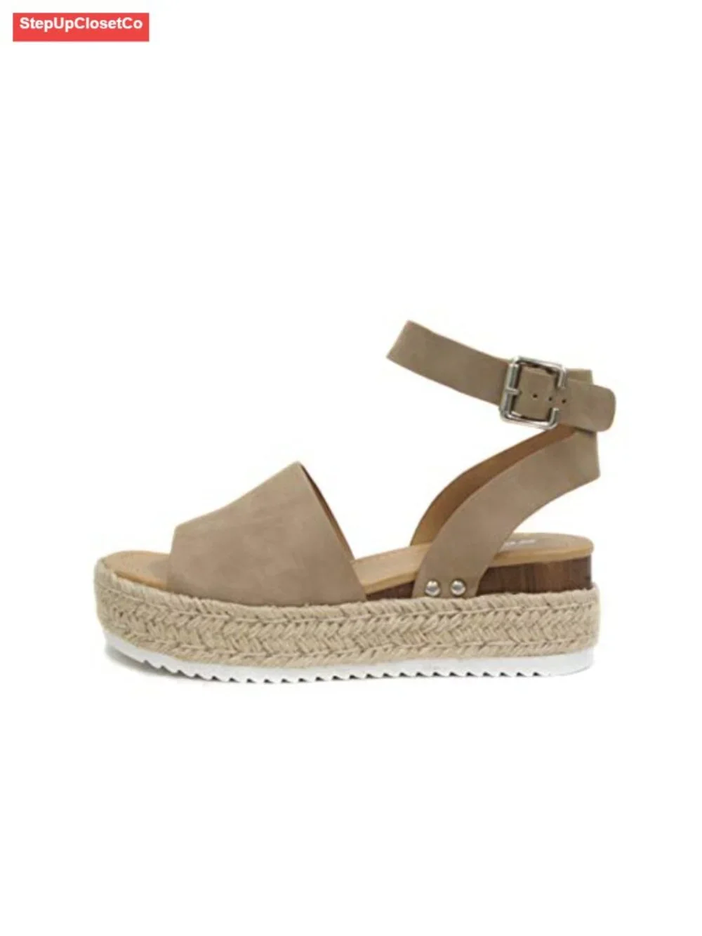 Open Toe Buckle Ankle Strap Espadrilles Flatform Wedge Sandal